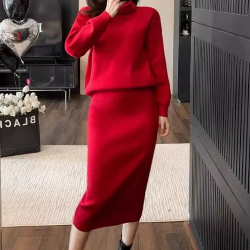 イエベ春/イエベ秋服 ハイネックセーター スカート セットアップ