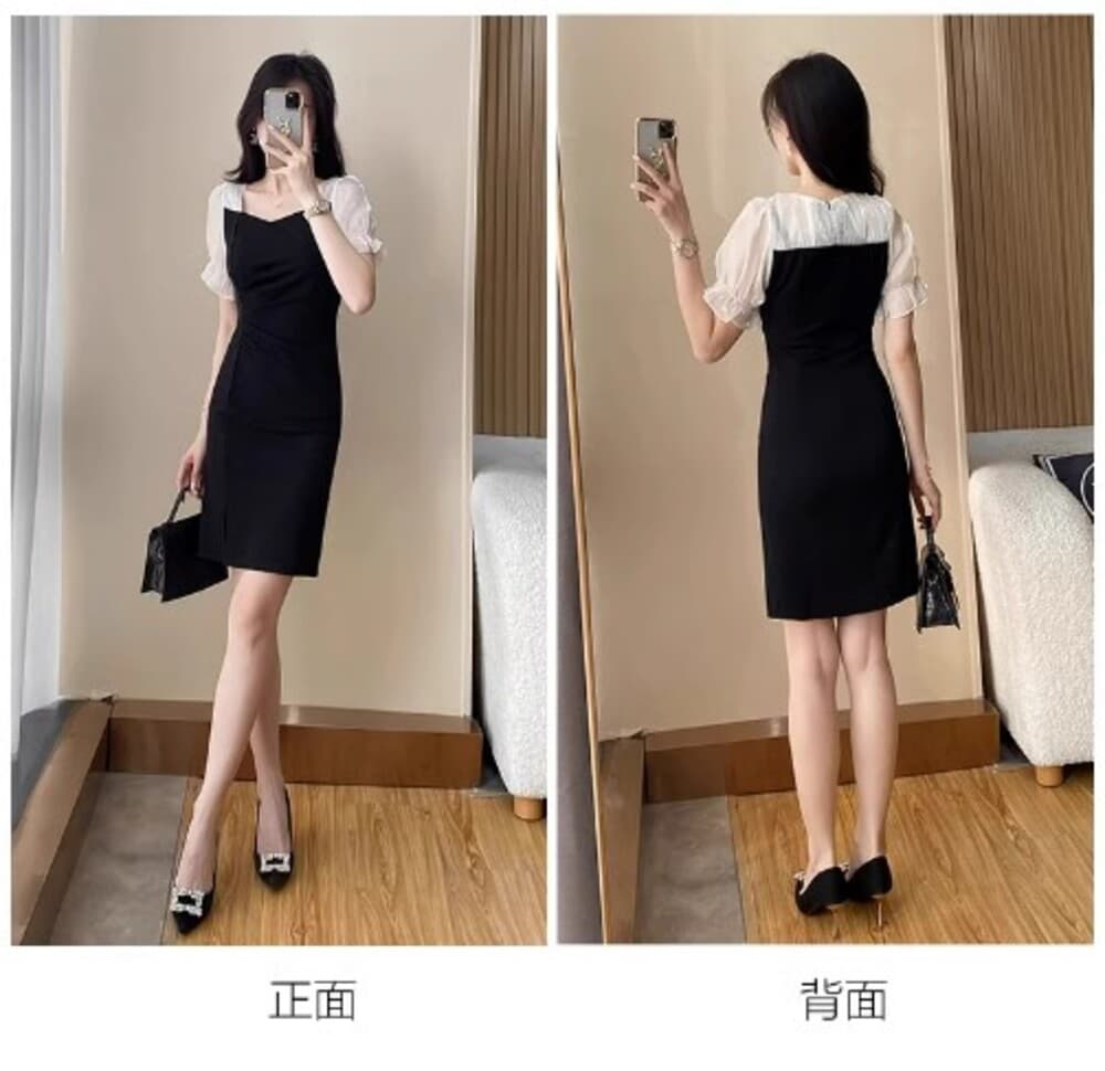 イエベ秋服 スクエアネック ミディワンピース