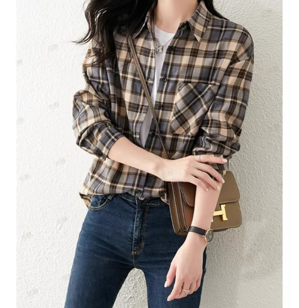 イエベ秋服 チェック柄シャツ