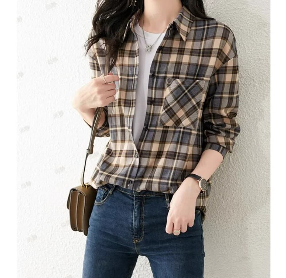 イエベ秋服 チェック柄シャツ