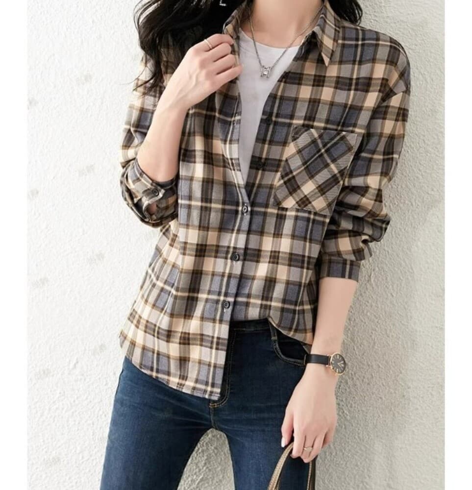イエベ秋服 チェック柄シャツ