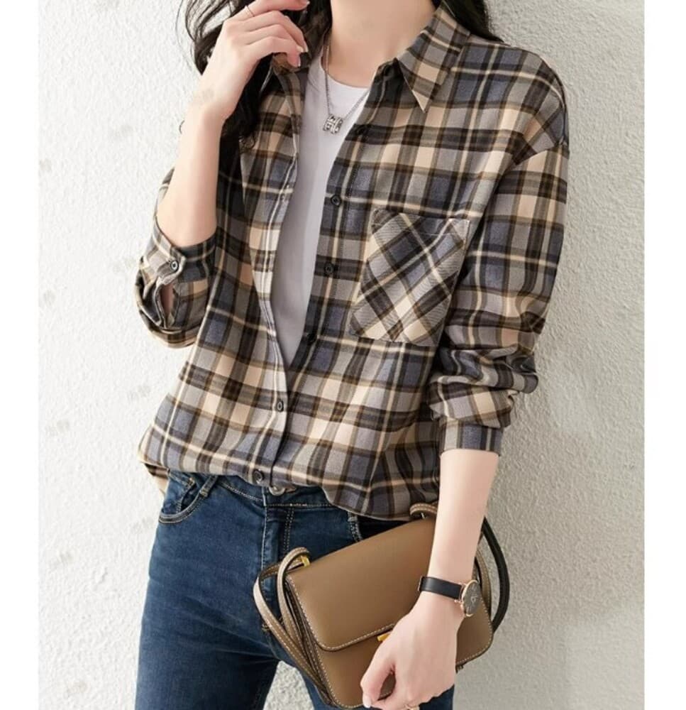 イエベ秋服 チェック柄シャツ