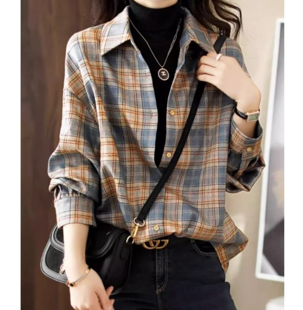 イエベ春/イエベ秋服 オーバーサイズ チェック柄シャツ