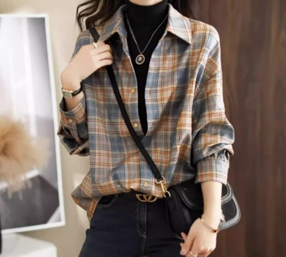 イエベ春/イエベ秋服 オーバーサイズ チェック柄シャツ