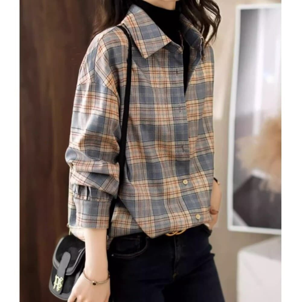 イエベ春/イエベ秋服 オーバーサイズ チェック柄シャツ