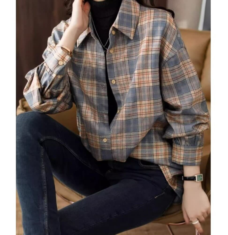 イエベ春/イエベ秋服 オーバーサイズ チェック柄シャツ