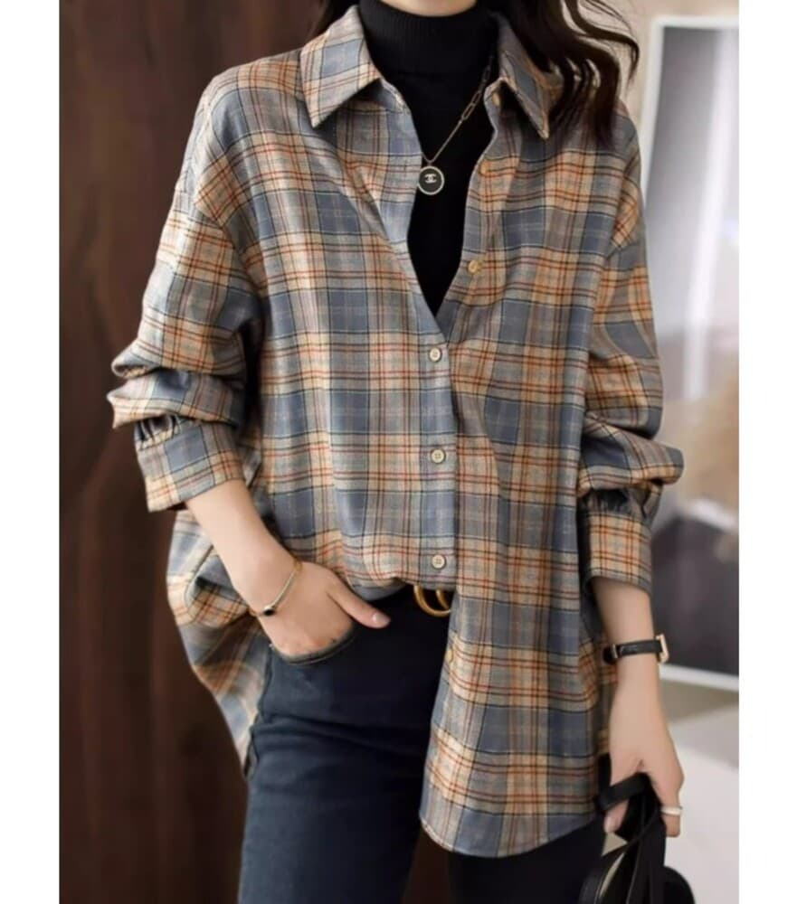 イエベ春/イエベ秋服 オーバーサイズ チェック柄シャツ