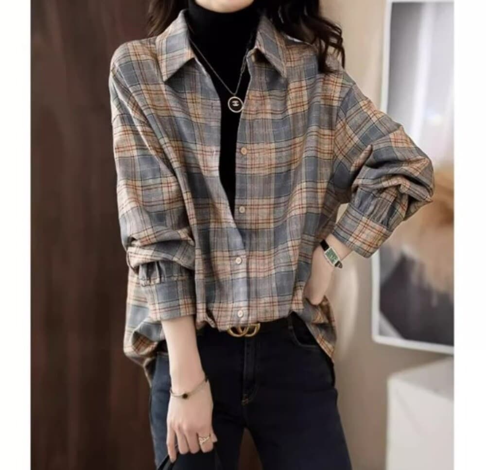 イエベ春/イエベ秋服 オーバーサイズ チェック柄シャツ