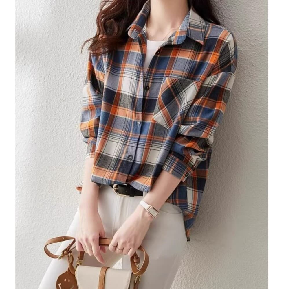 イエベ春/イエベ秋服 オーバーサイズ チェック柄シャツ