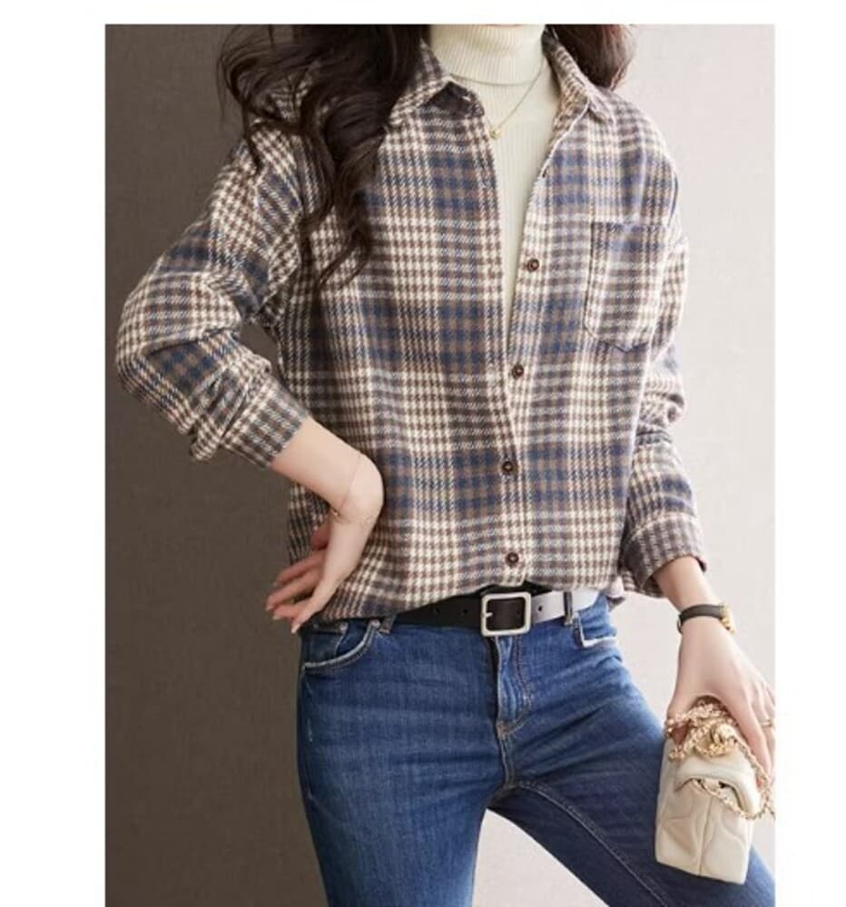 イエベ春/イエベ秋服 オーバーサイズ チェック柄シャツ