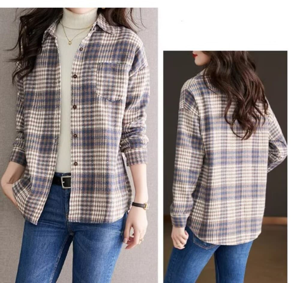 イエベ春/イエベ秋服 オーバーサイズ チェック柄シャツ