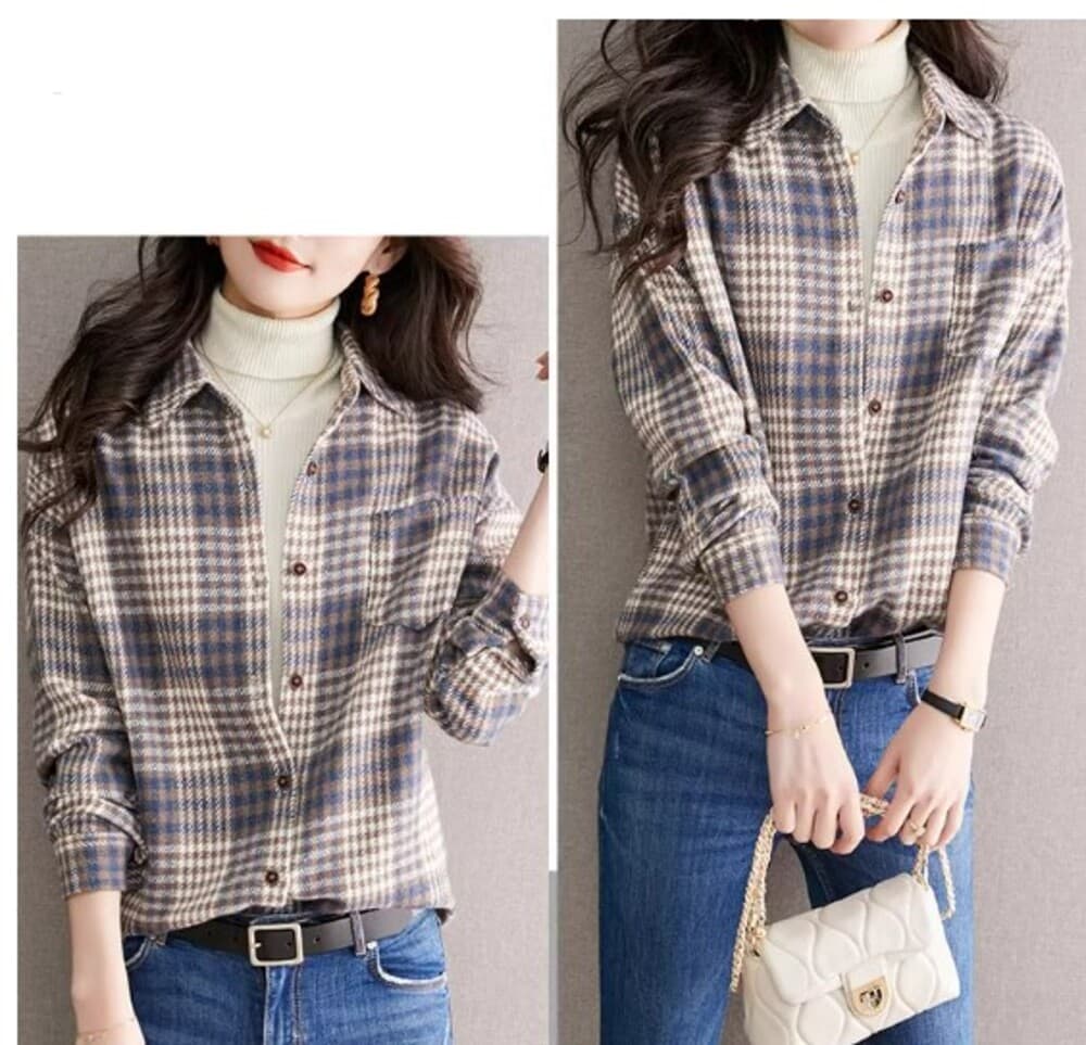 イエベ春/イエベ秋服 オーバーサイズ チェック柄シャツ