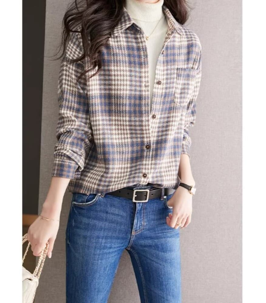 イエベ春/イエベ秋服 オーバーサイズ チェック柄シャツ