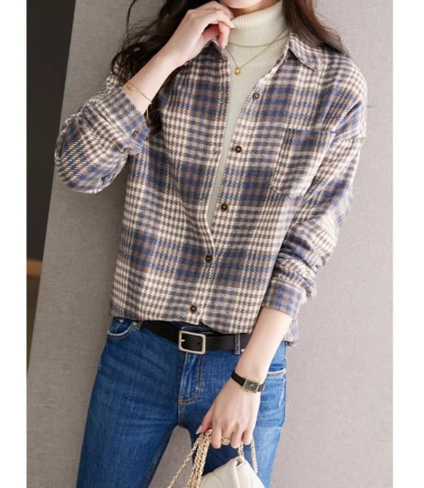 イエベ春/イエベ秋服 オーバーサイズ チェック柄シャツ