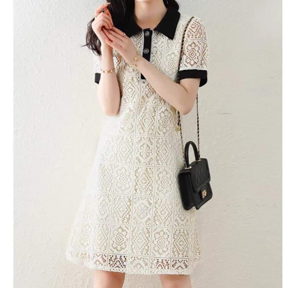 イエベ春服 レース ミディワンピース