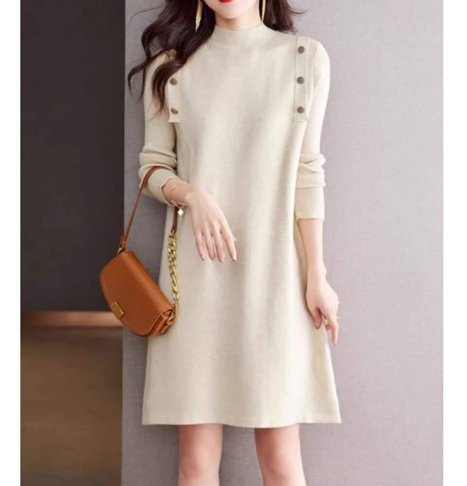 イエベ春/イエベ秋服 ショルダーボタン ワンピース