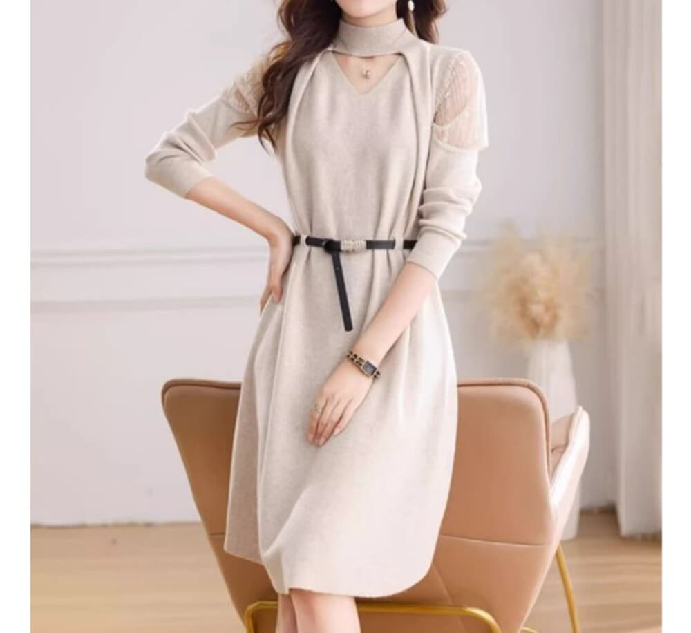 イエベ春/イエベ秋服 胸開き Aラインワンピース