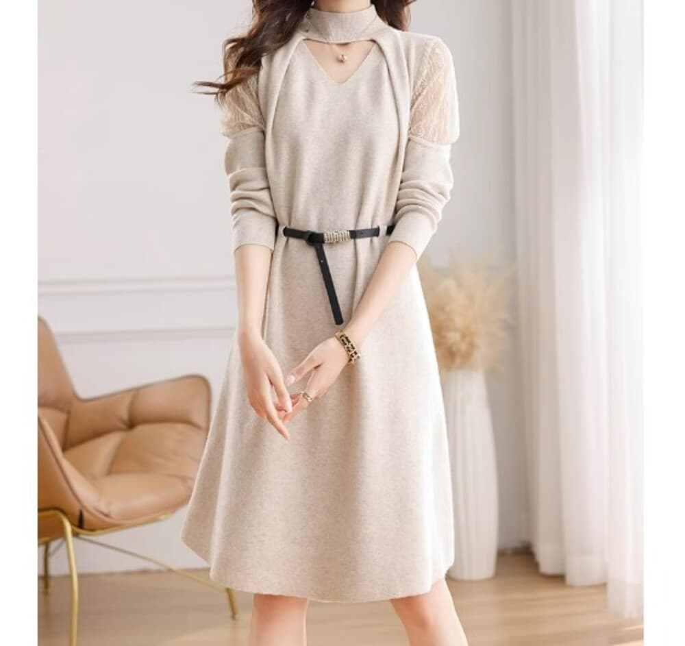 イエベ春/イエベ秋服 胸開き Aラインワンピース