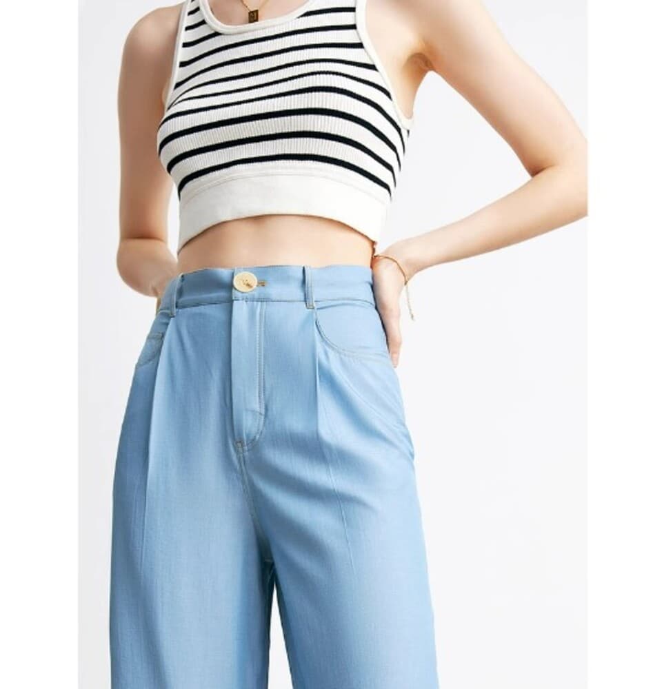 イエベ春服 ハイウエストワイド パンツ
