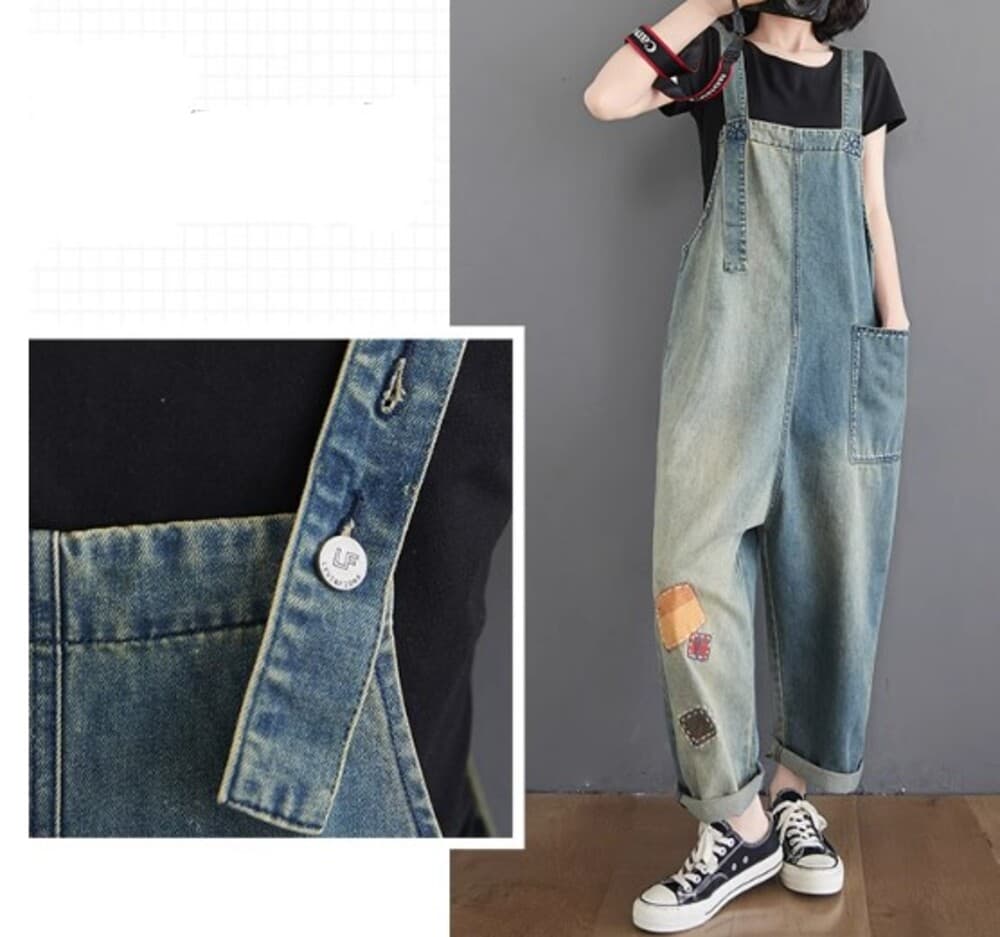 イエベ秋服 ダメージ加工 デニムサロペット