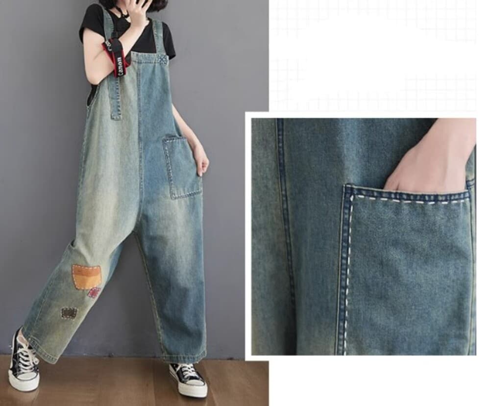 イエベ秋服 ダメージ加工 デニムサロペット