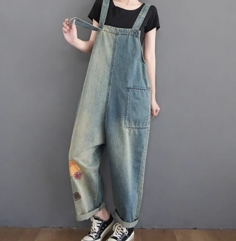 イエベ秋服 ダメージ加工 デニムサロペット