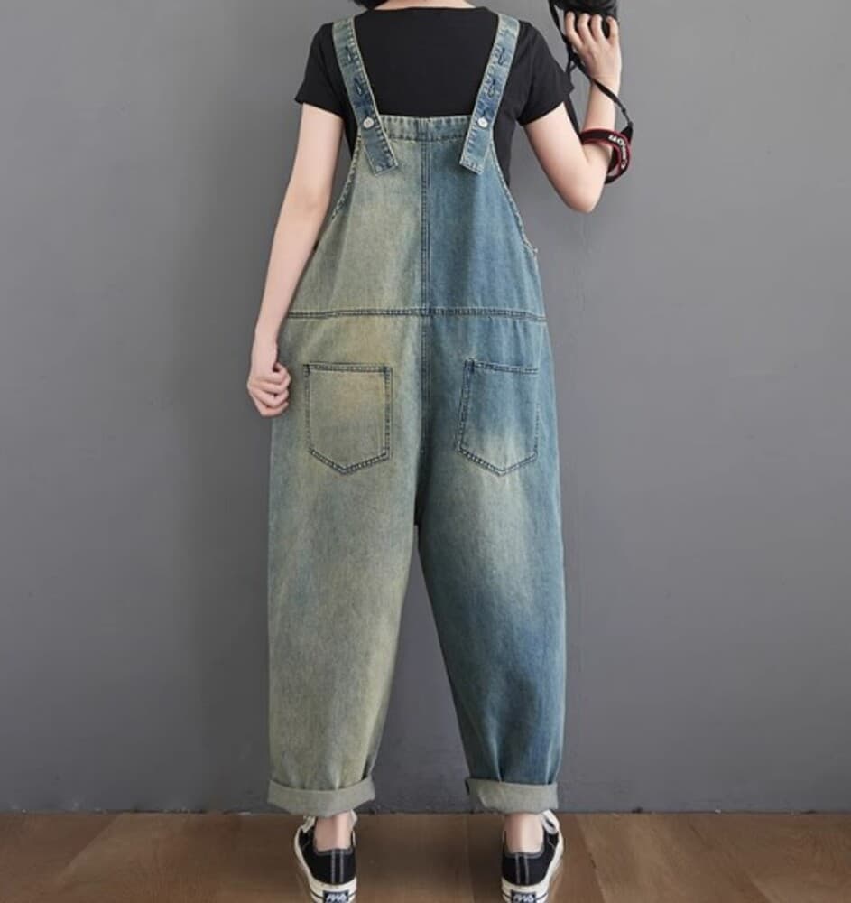 イエベ秋服 ダメージ加工 デニムサロペット