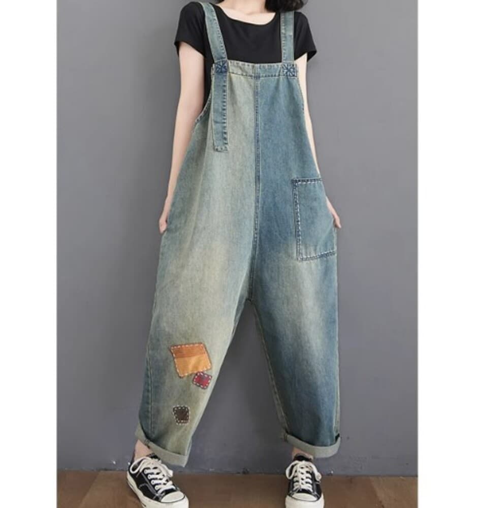 イエベ秋服 ダメージ加工 デニムサロペット