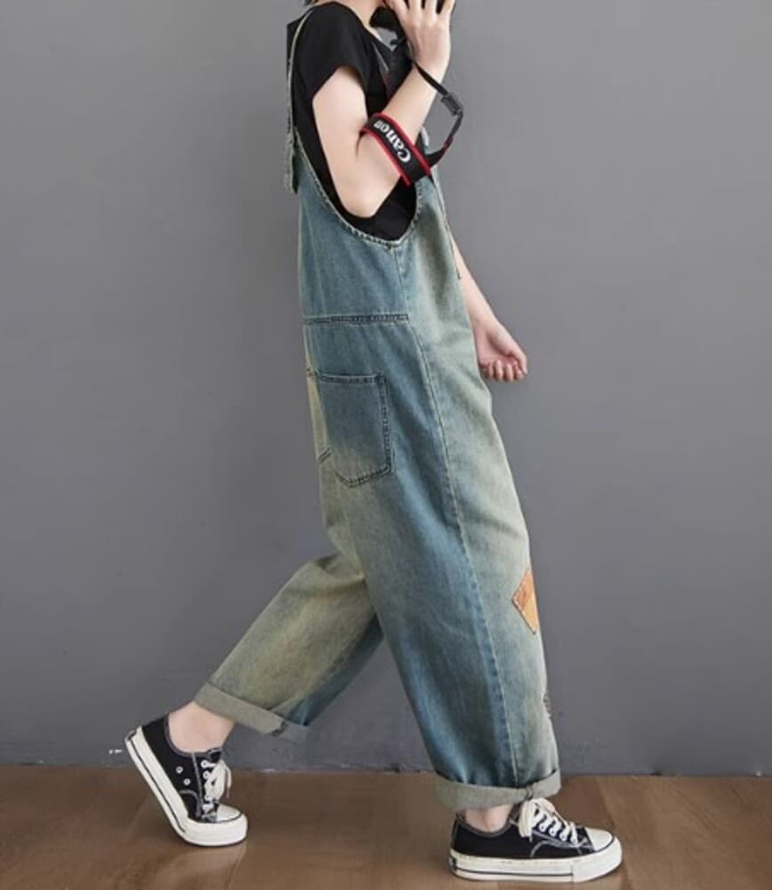イエベ秋服 ダメージ加工 デニムサロペット