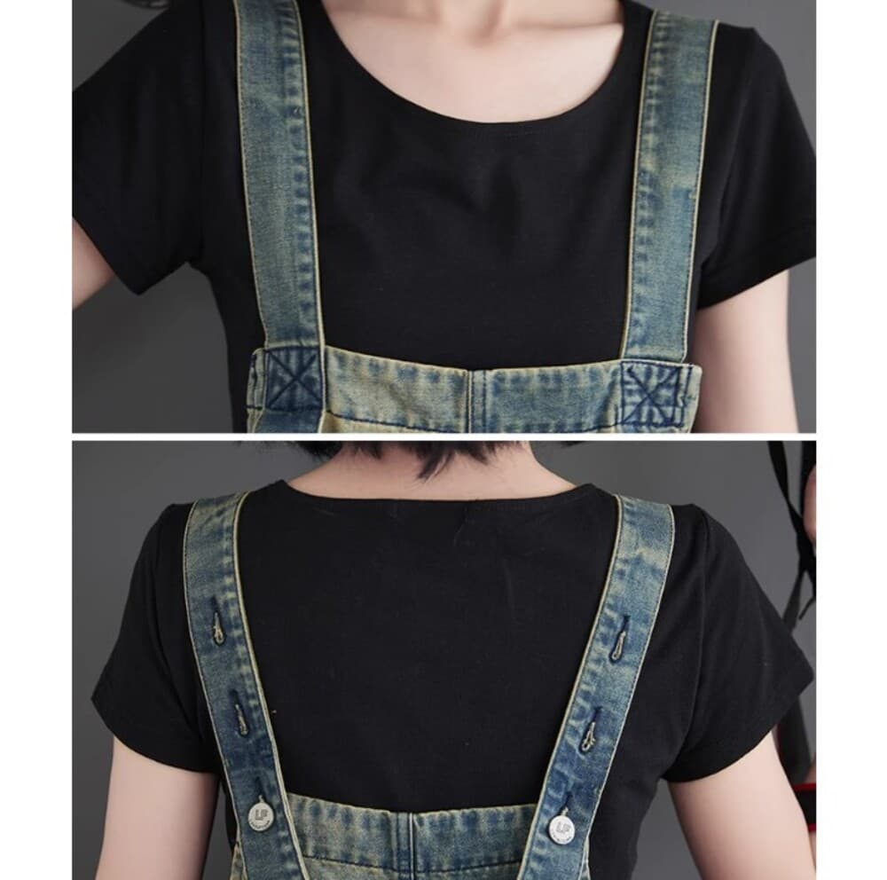 イエベ秋服 ダメージ加工 デニムサロペット