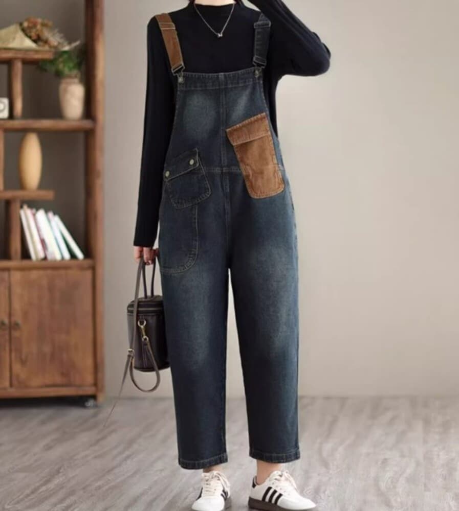 イエベ秋服 フロントポケット デニムサロペット