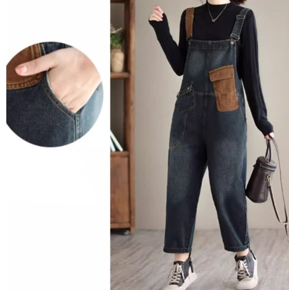 イエベ秋服 フロントポケット デニムサロペット