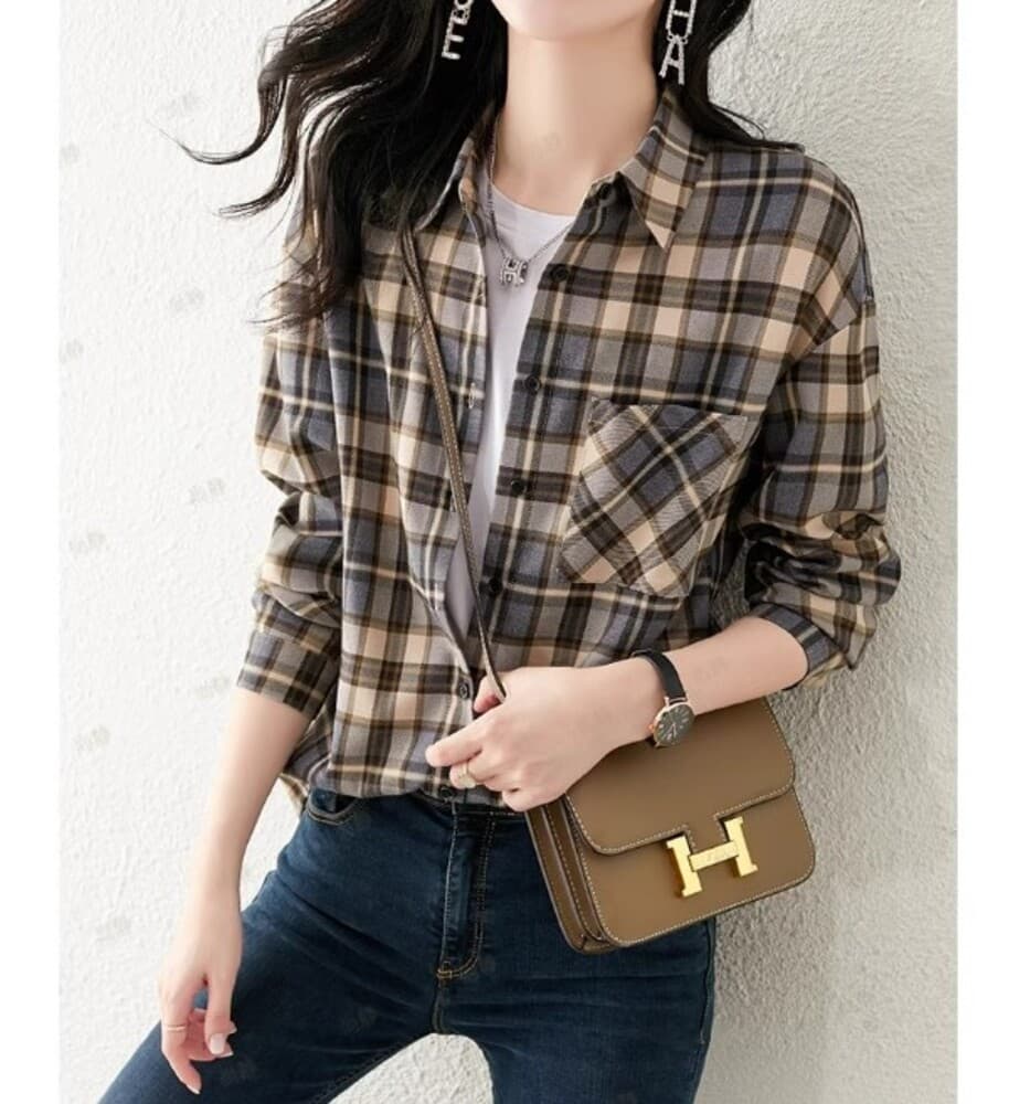 イエベ秋服 チェック柄シャツ