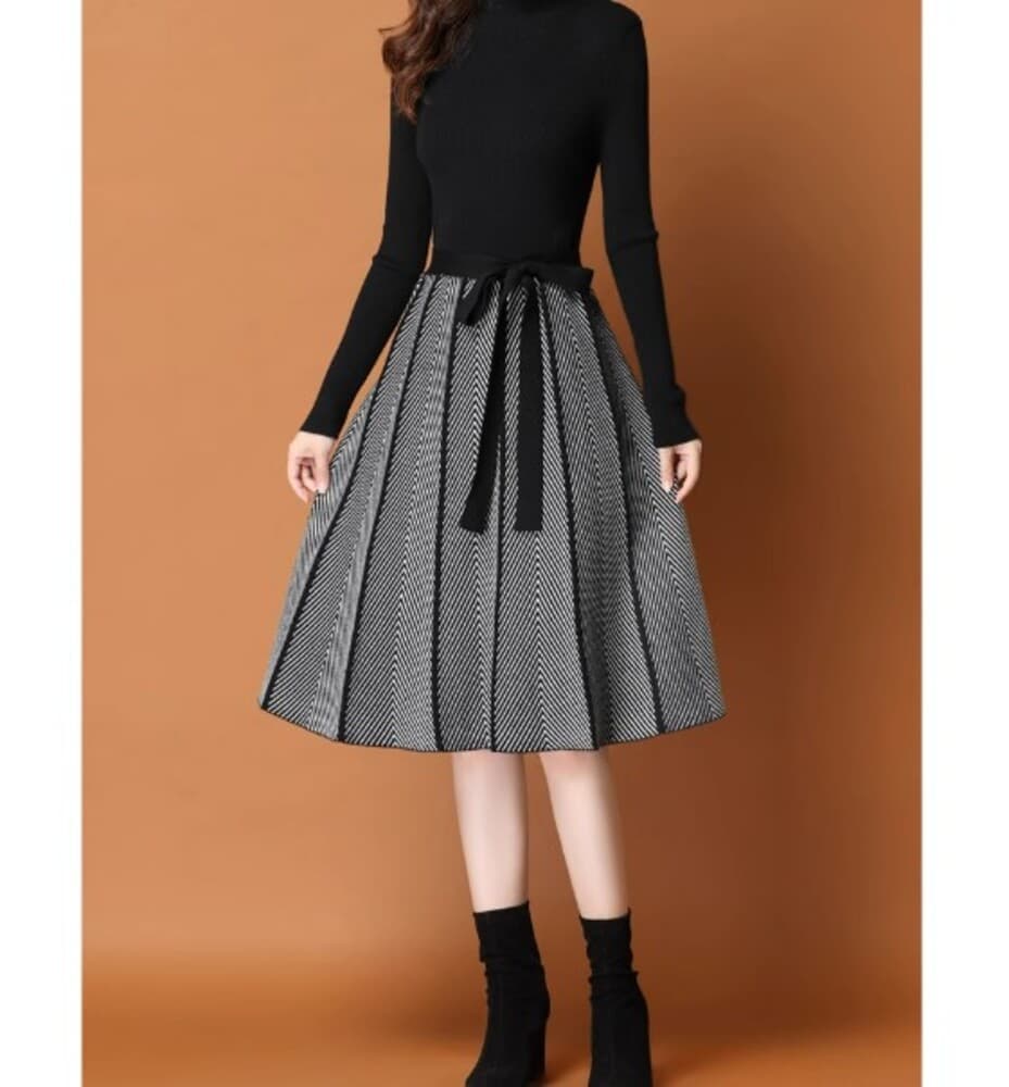 イエベ春/イエベ秋服 ウエストリボン ニットワンピース