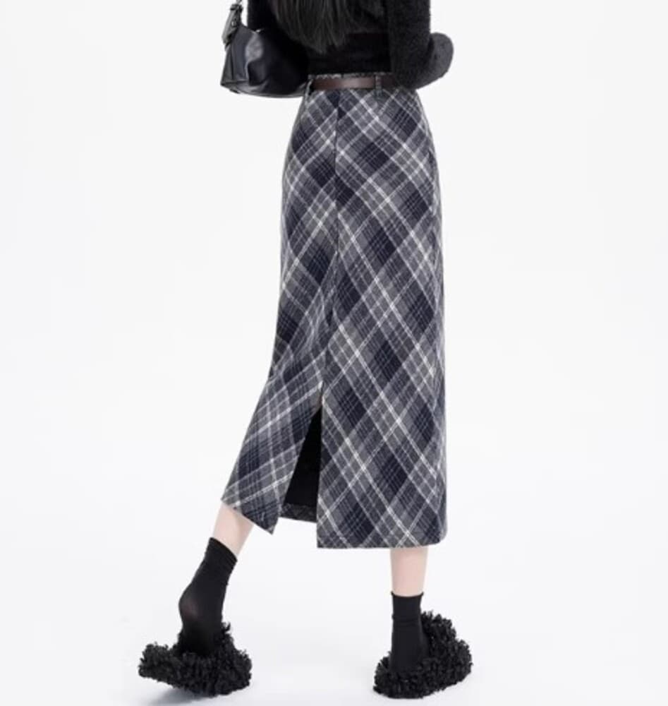 イエベ春/イエベ秋服 アメリカンレトロチェック柄ロングスカート