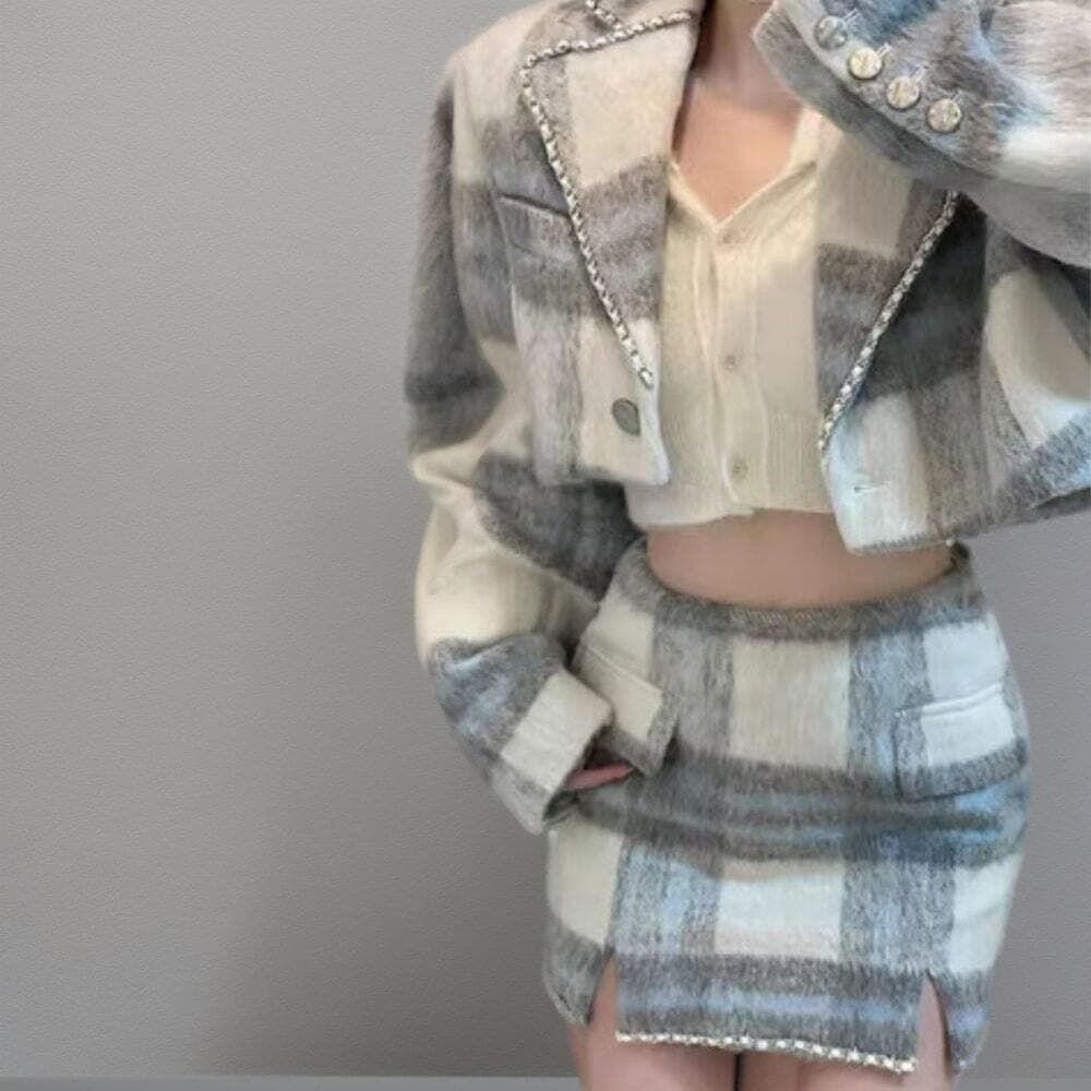 イエベ春/イエベ秋服 チェック柄 ショートジャケット&ミニスカート