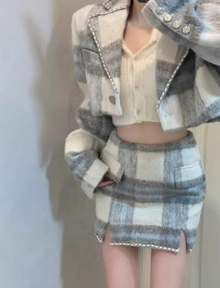 イエベ春/イエベ秋服 チェック柄 ショートジャケット&ミニスカート