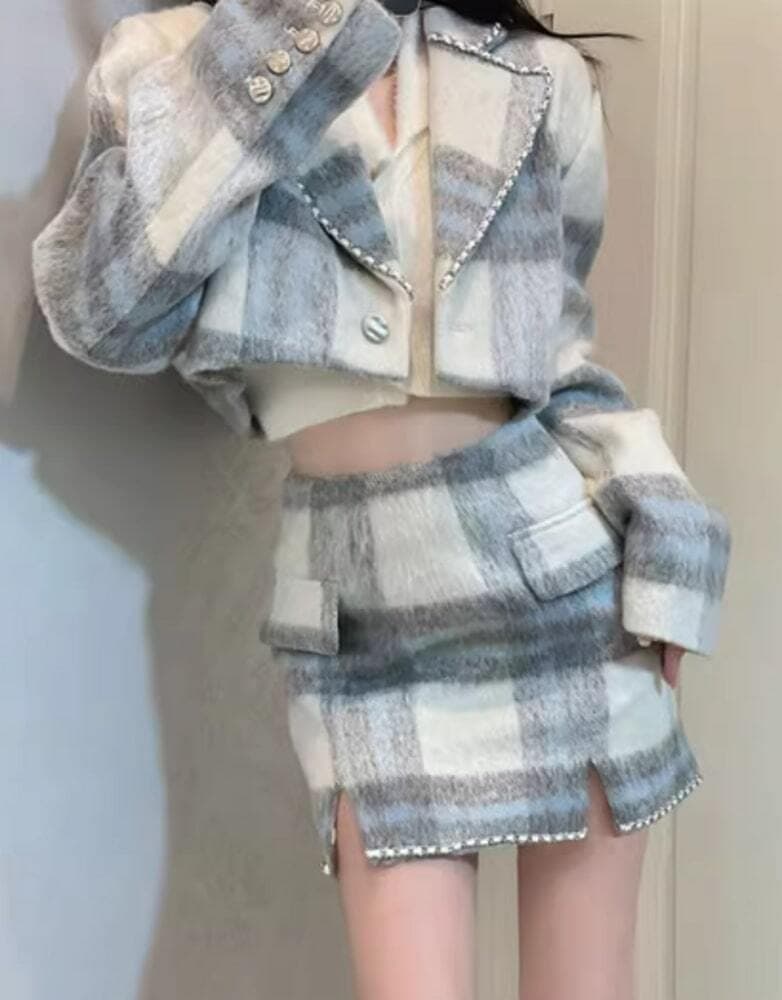 イエベ春/イエベ秋服 チェック柄 ショートジャケット&ミニスカート