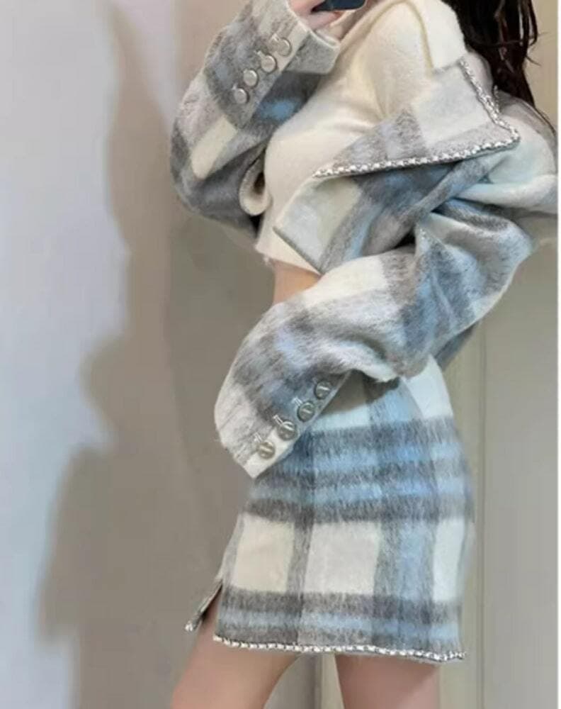 イエベ春/イエベ秋服 チェック柄 ショートジャケット&ミニスカート