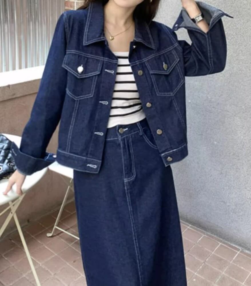 イエベ春/イエベ秋服 デニムジャケット×スカート セットアップ