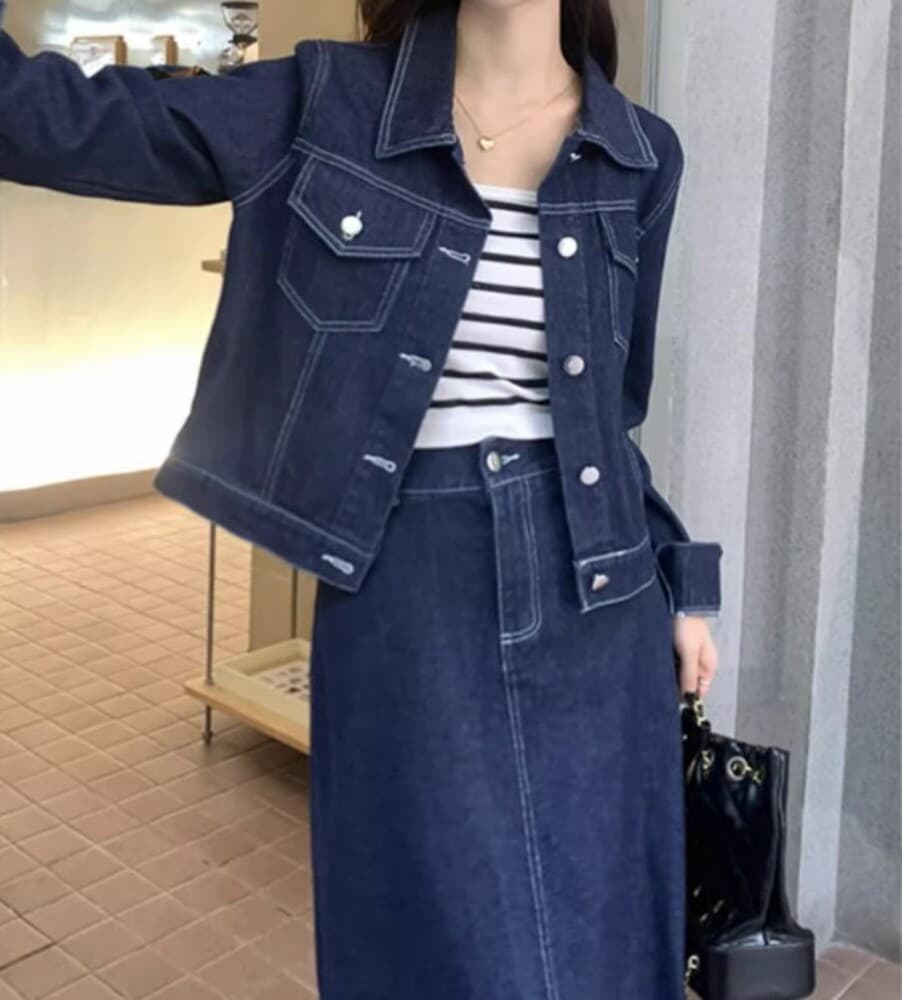 イエベ春/イエベ秋服 デニムジャケット×スカート セットアップ