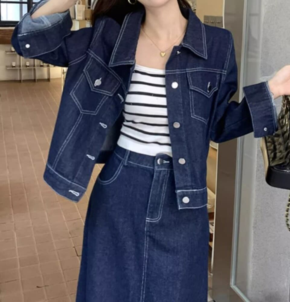 イエベ春/イエベ秋服 デニムジャケット×スカート セットアップ