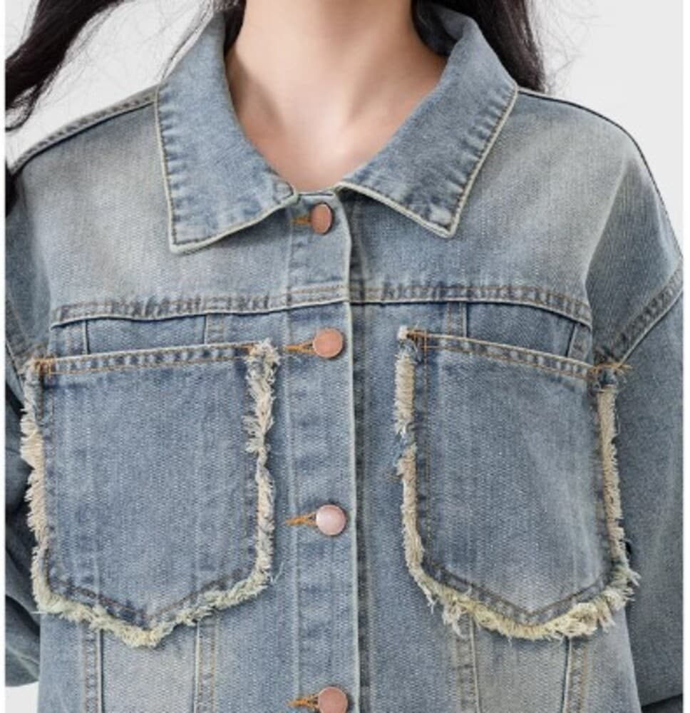 イエベ春服 ダメージ加工 ショートデニムジャケット