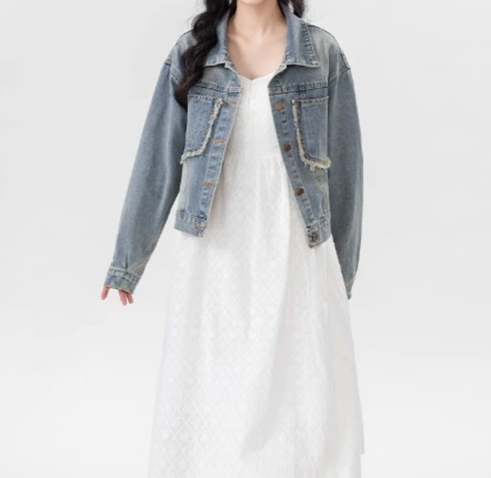 イエベ春服 ダメージ加工 ショートデニムジャケット
