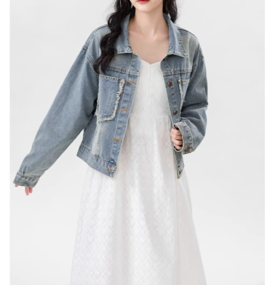 イエベ春服 ダメージ加工 ショートデニムジャケット