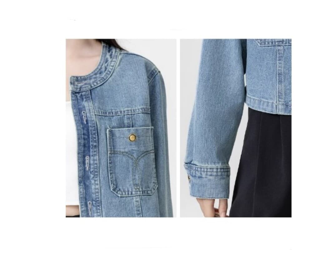 イエベ春服 ノーカラード デニムジャケット