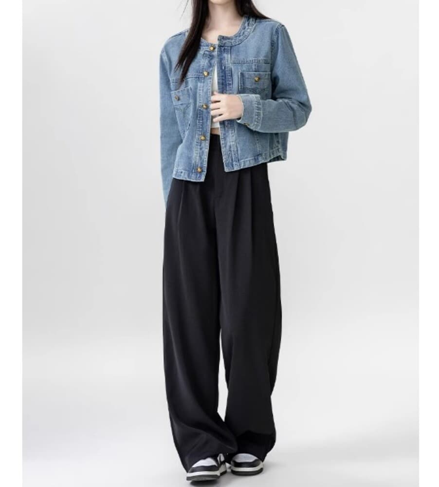イエベ春服 ノーカラード デニムジャケット