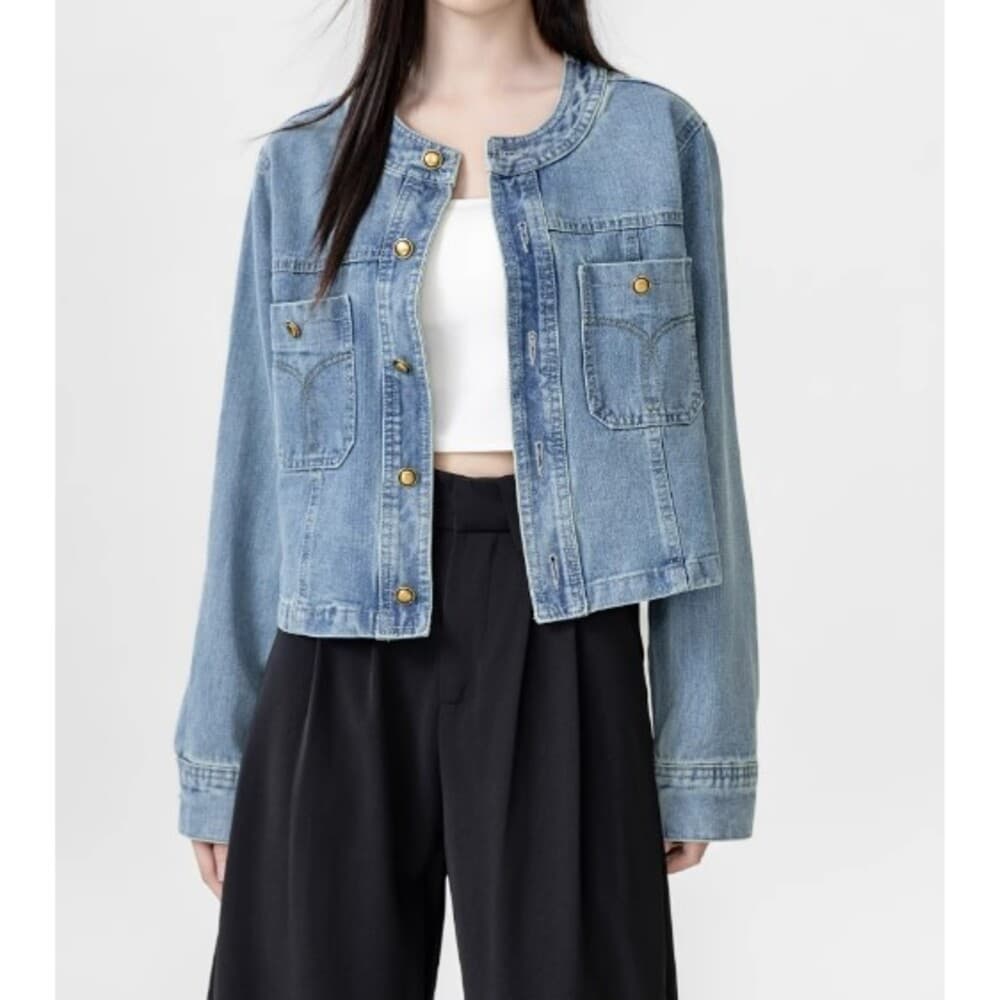 イエベ春服 ノーカラード デニムジャケット