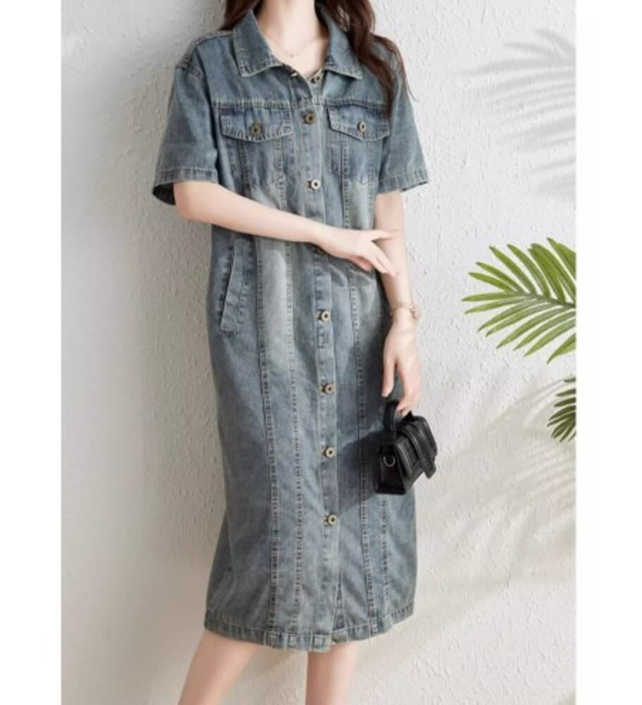 イエベ春/イエベ秋服 ヴィンテージライク デニムワンピース