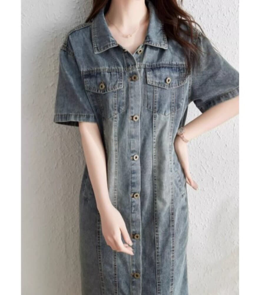 イエベ春/イエベ秋服 ヴィンテージライク デニムワンピース